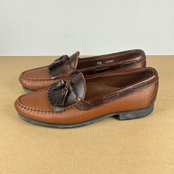 Allen Edmonds Nashua Tassel Loafers Mens 8.5 Light Brown Dark Brown Dress Shoe - Picture 1 of 11